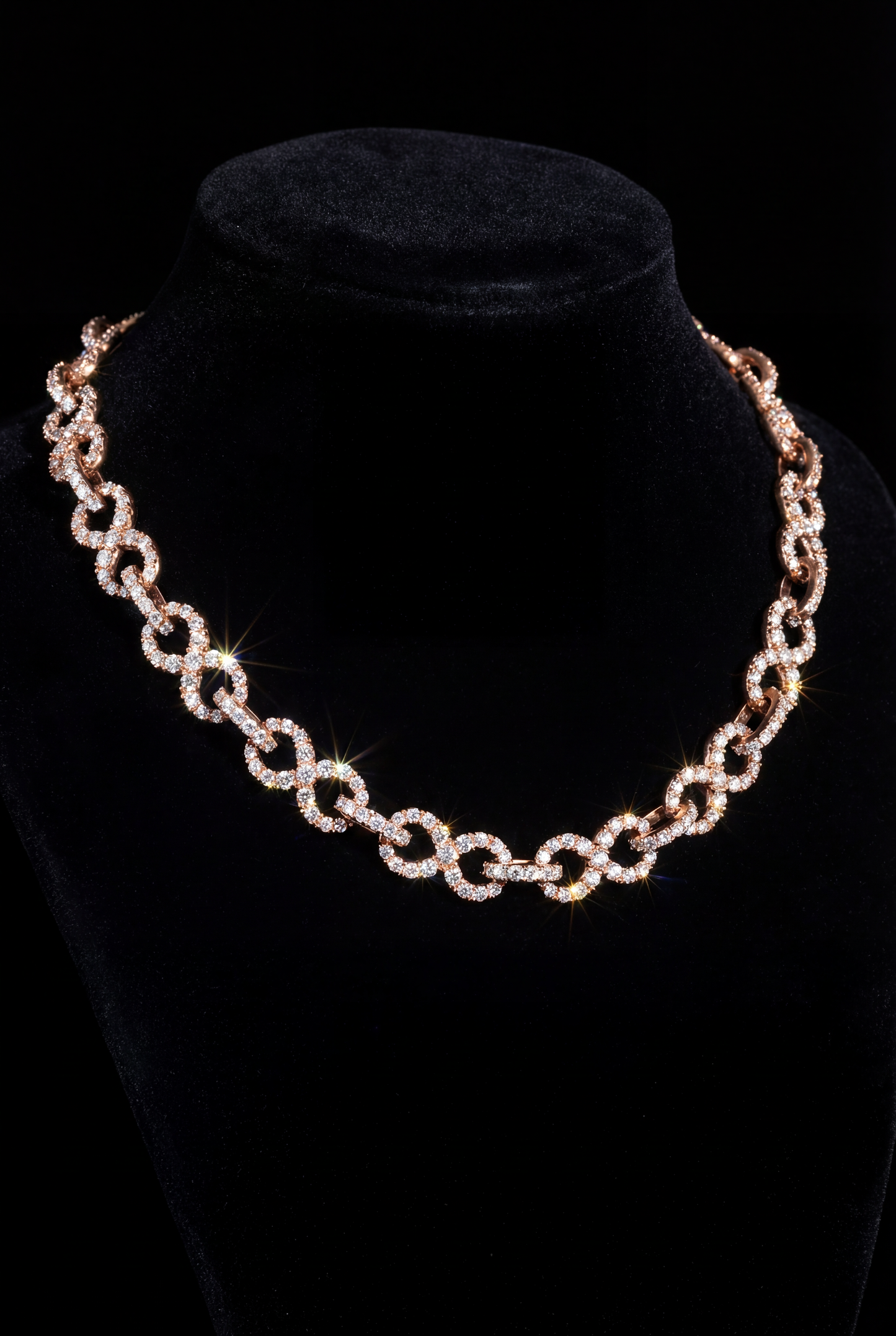 Rose Gold Diamond infinity Link Necklace – High-End Fully Iced Chain”
