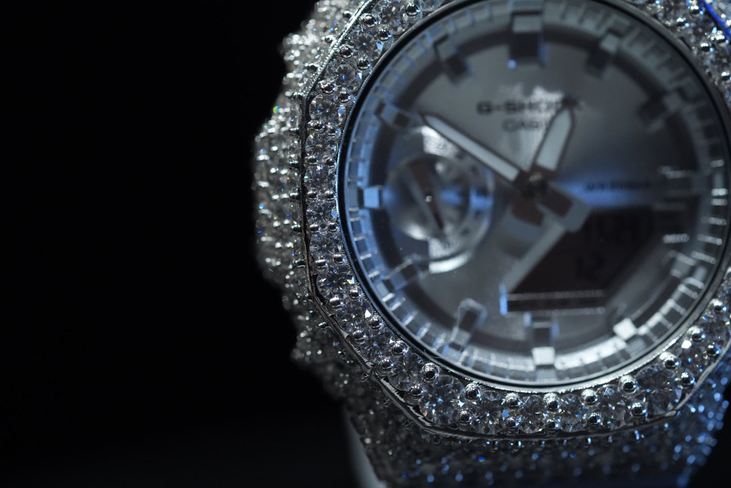 ICE BERG G-SHOCK SILVER BAND WITH DIAMONDS