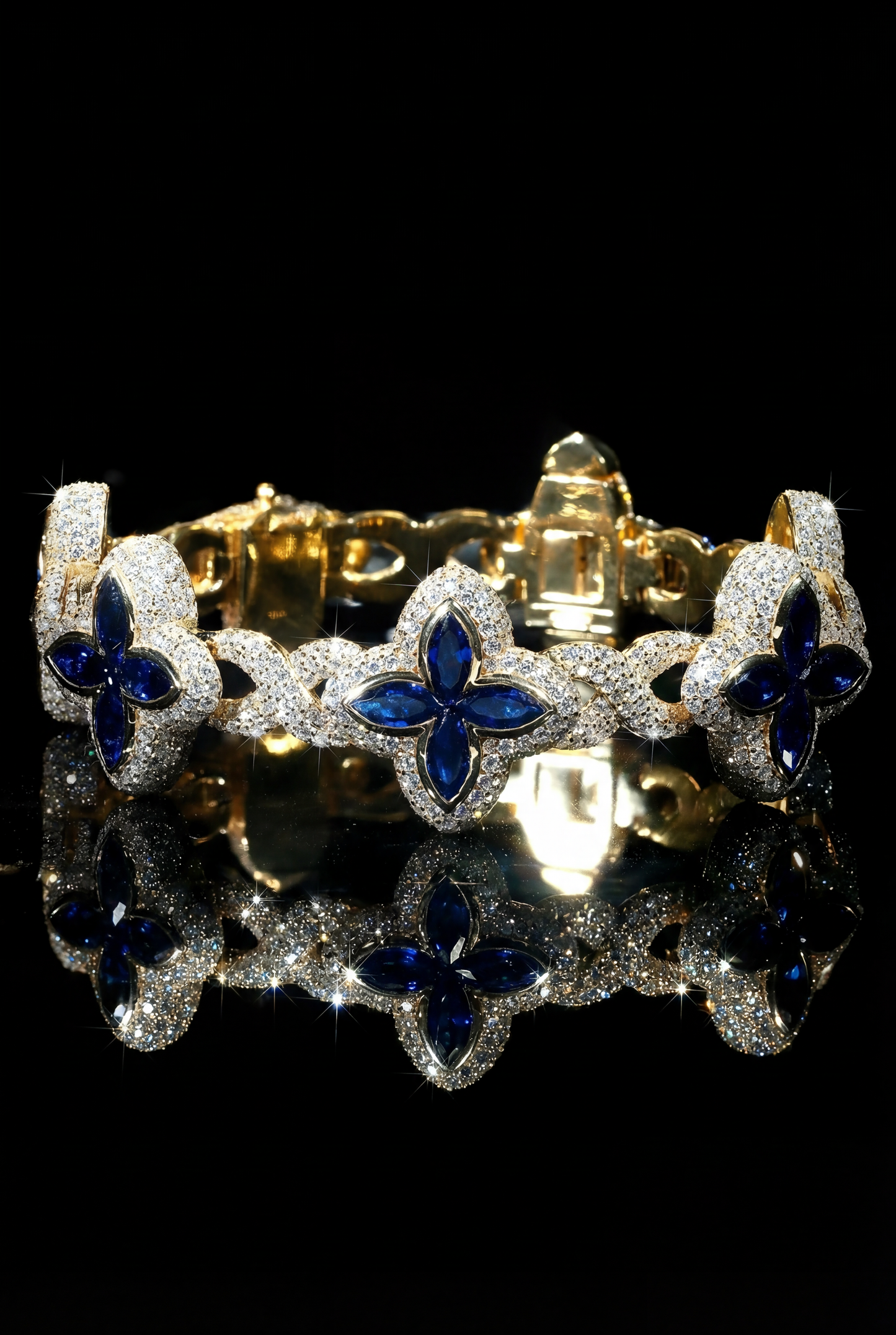 Blue Gemstone-Inspired Clover Bracelet in 10K Gold Premium Custom Jewelry