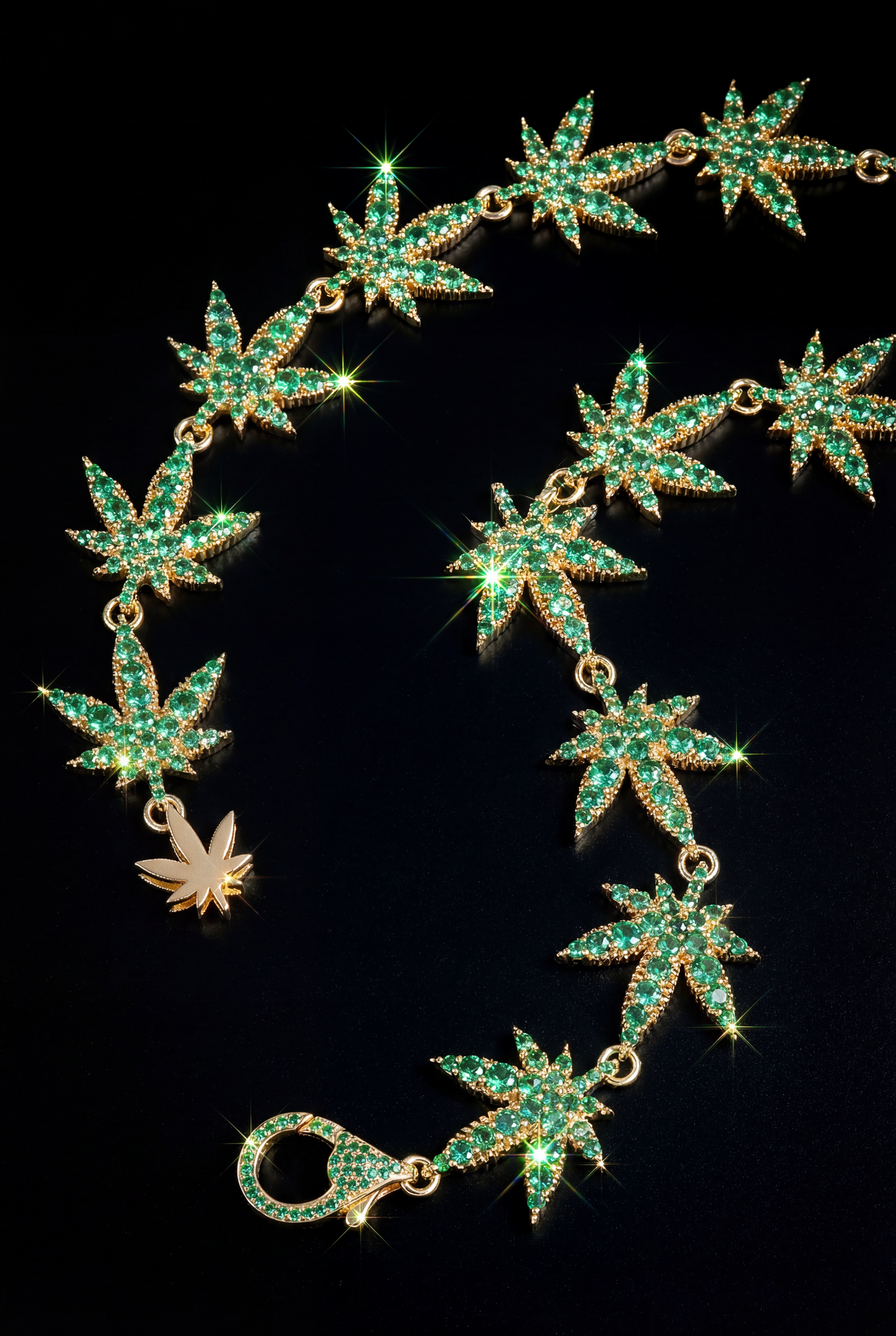 Gemstone weed Charm Bracelet – 10K Gold Green Gemstone Design