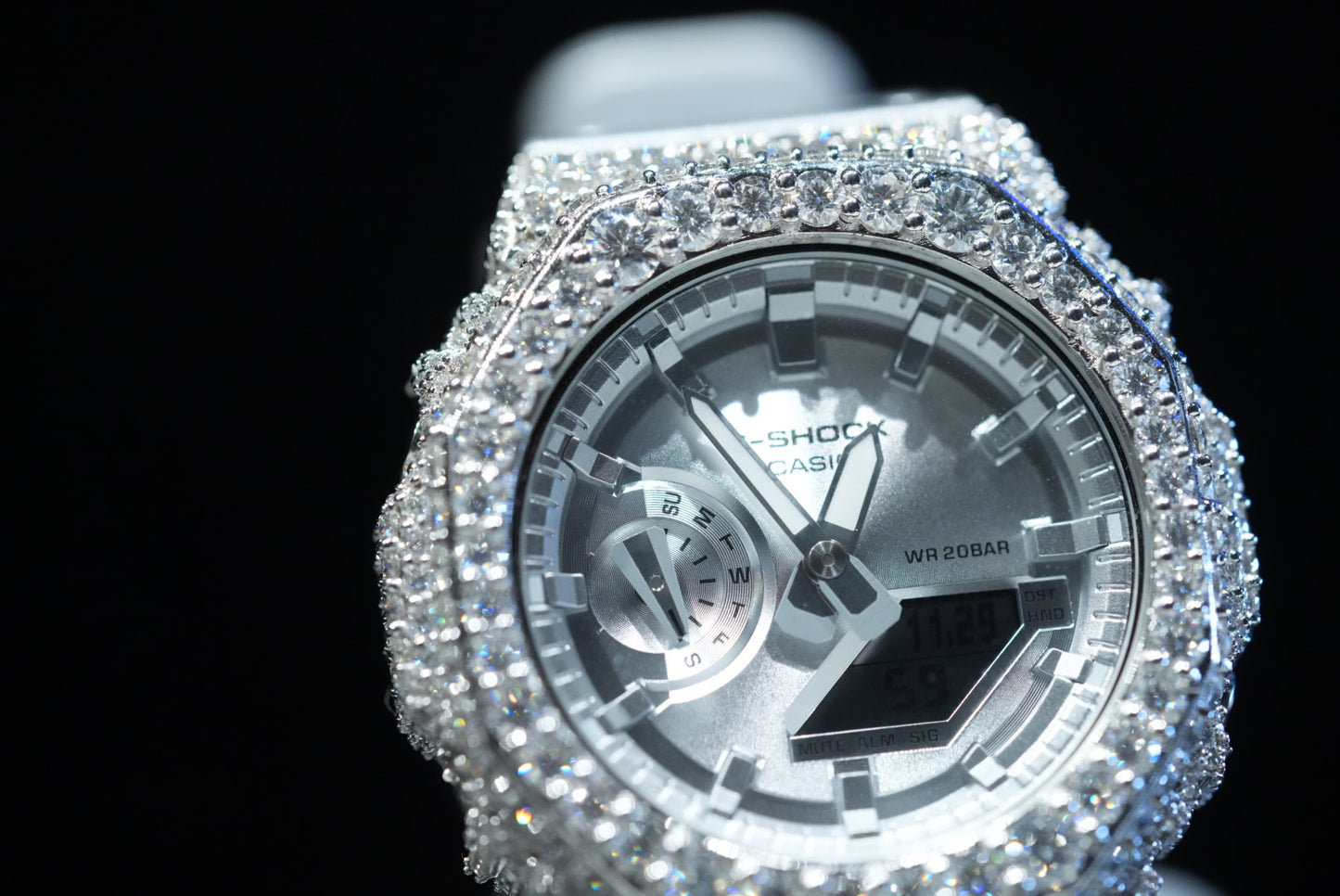 ICE BERG G-SHOCK SILVER BAND WITH DIAMONDS