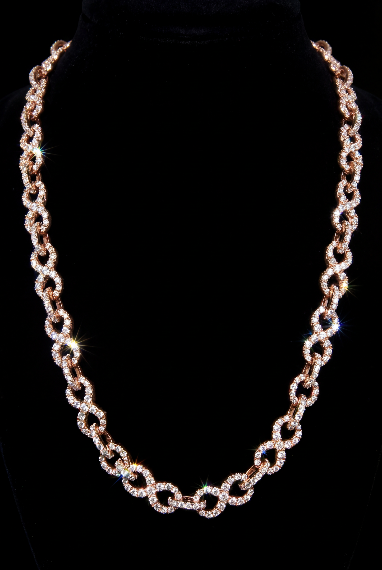 Rose Gold Diamond infinity Link Necklace – High-End Fully Iced Chain”