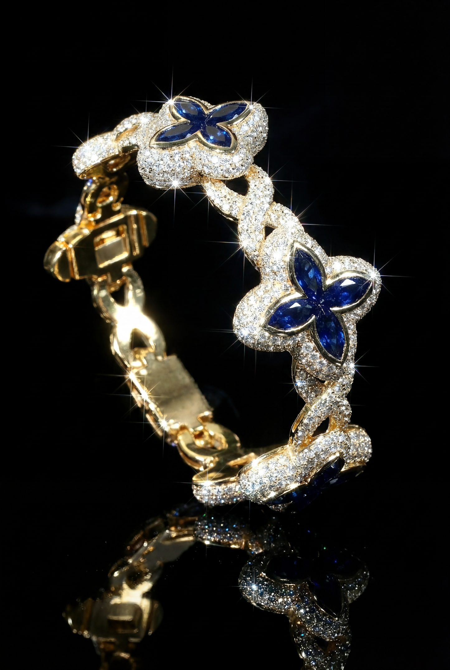Blue Gemstone-Inspired Clover Bracelet in 10K Gold Premium Custom Jewelry