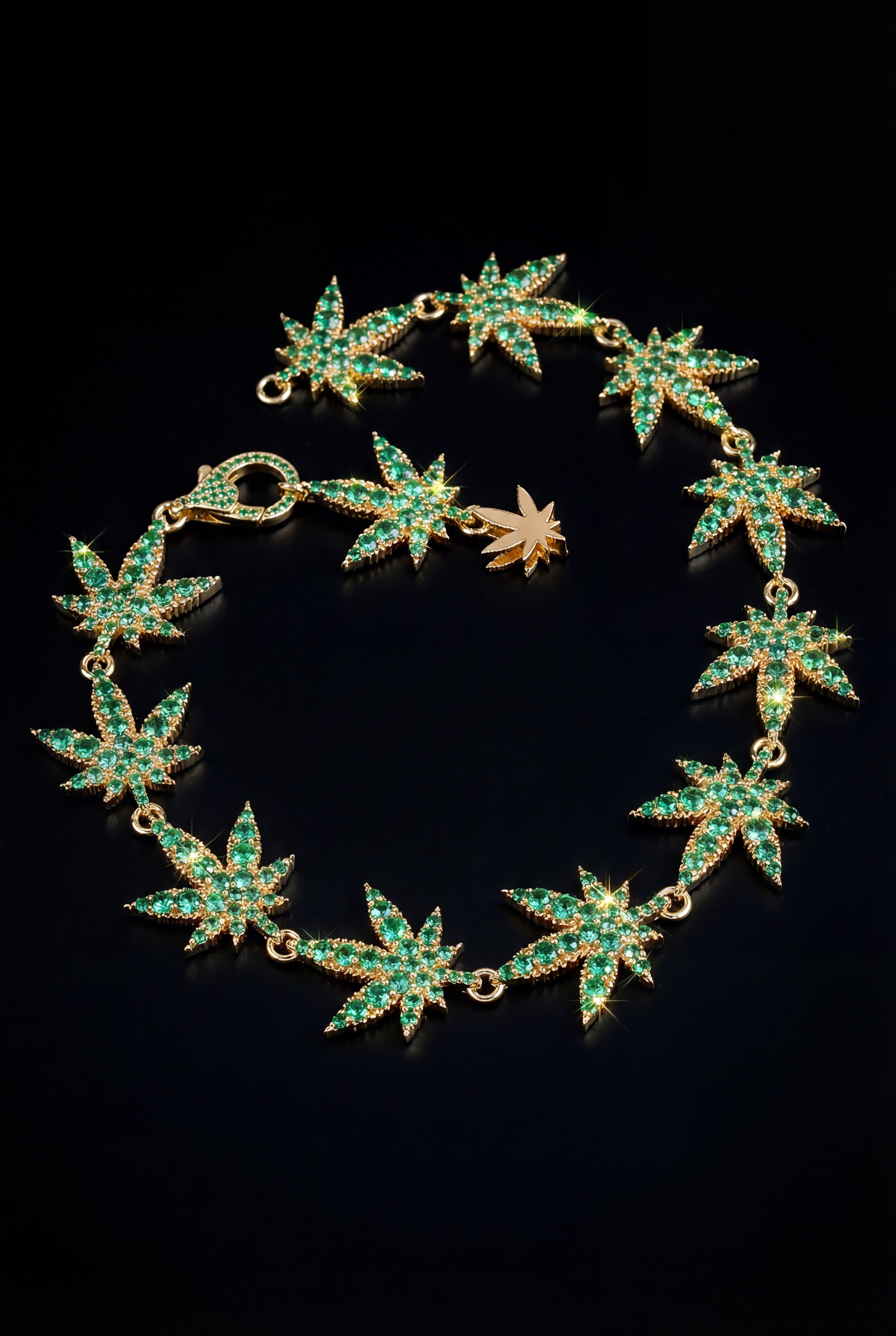 Gemstone weed Charm Bracelet – 10K Gold Green Gemstone Design