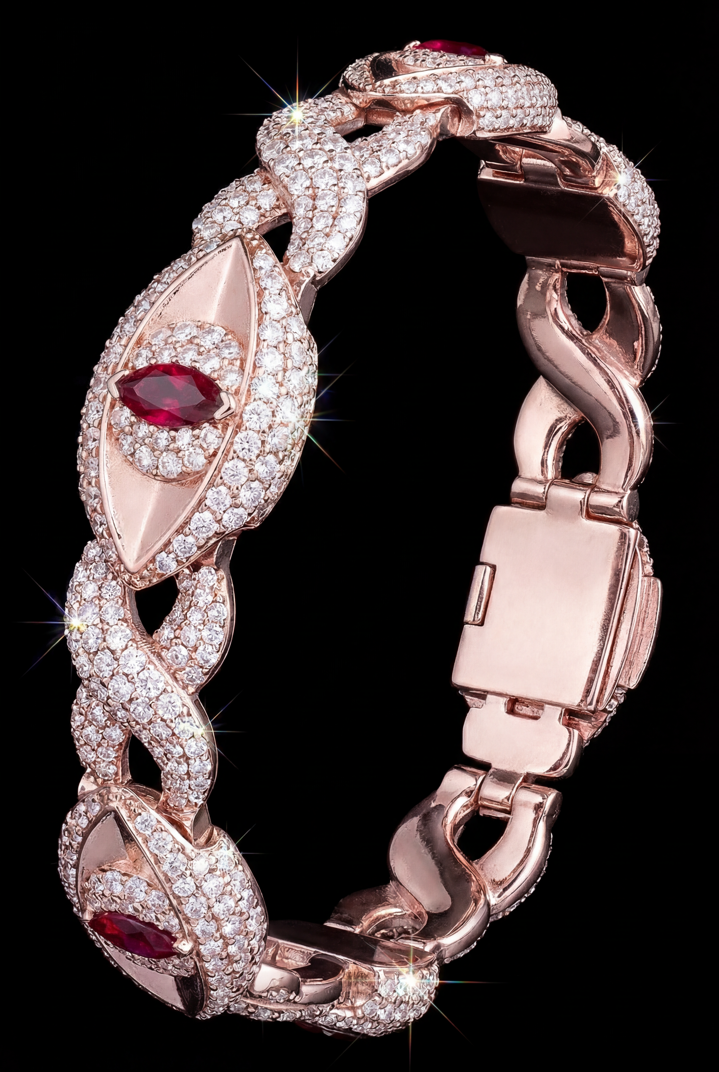 Elegant Marquise Ruby and Diamond Infinity Link Bracelet