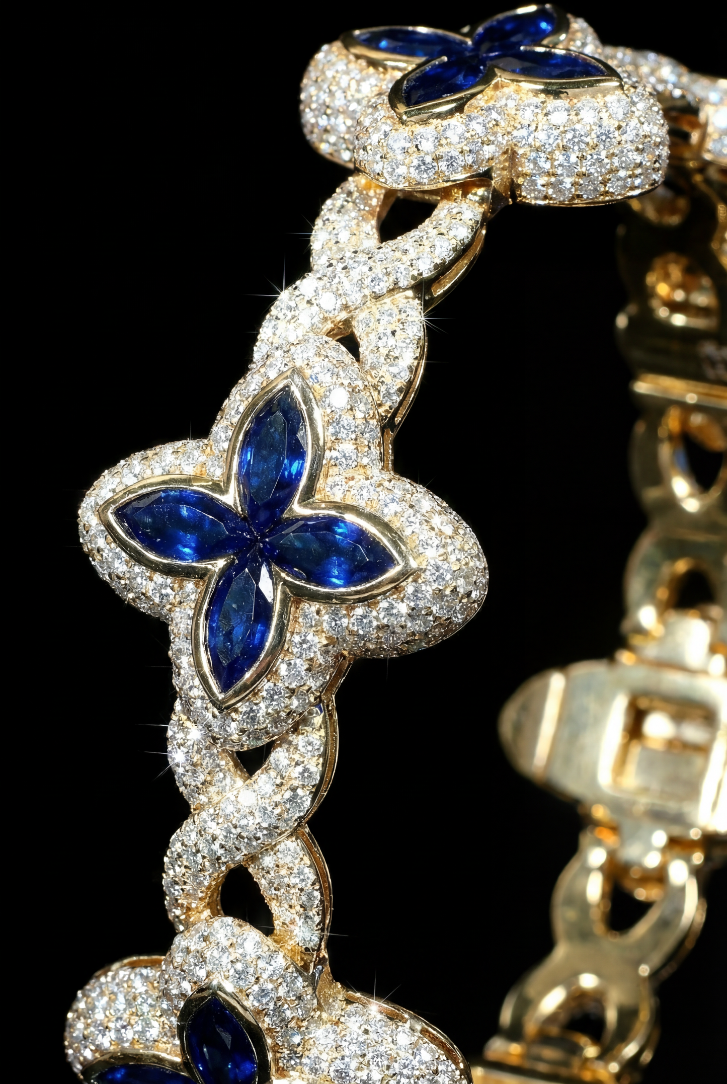 Blue Gemstone-Inspired Clover Bracelet in 10K Gold Premium Custom Jewelry