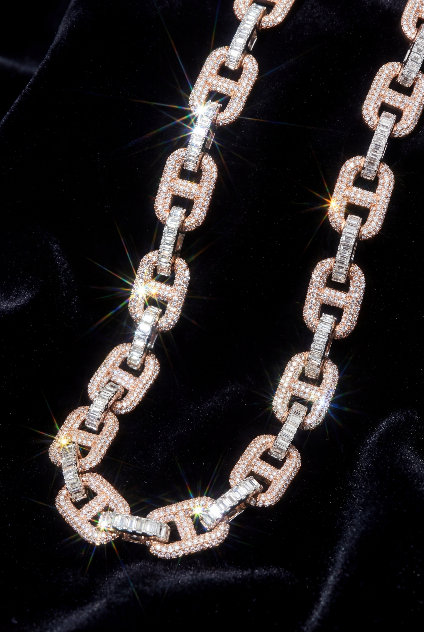 Rose Gold Iced-Out Diamond Link Chain – High-End Designer Necklace