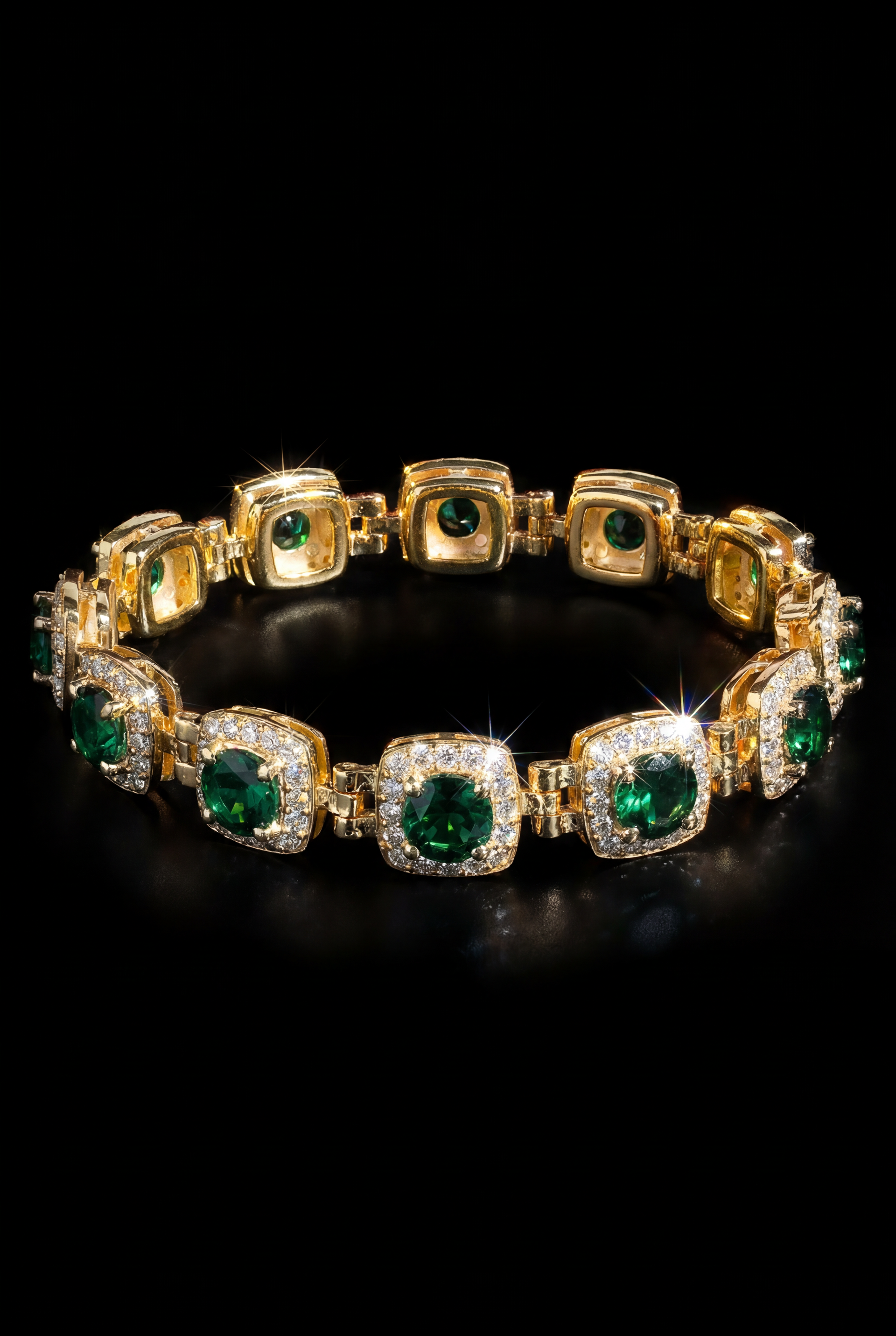 10K Gold Emerald-Cut Gemstone Tennis Bracelet with Diamond Halo – Luxury Custom Design