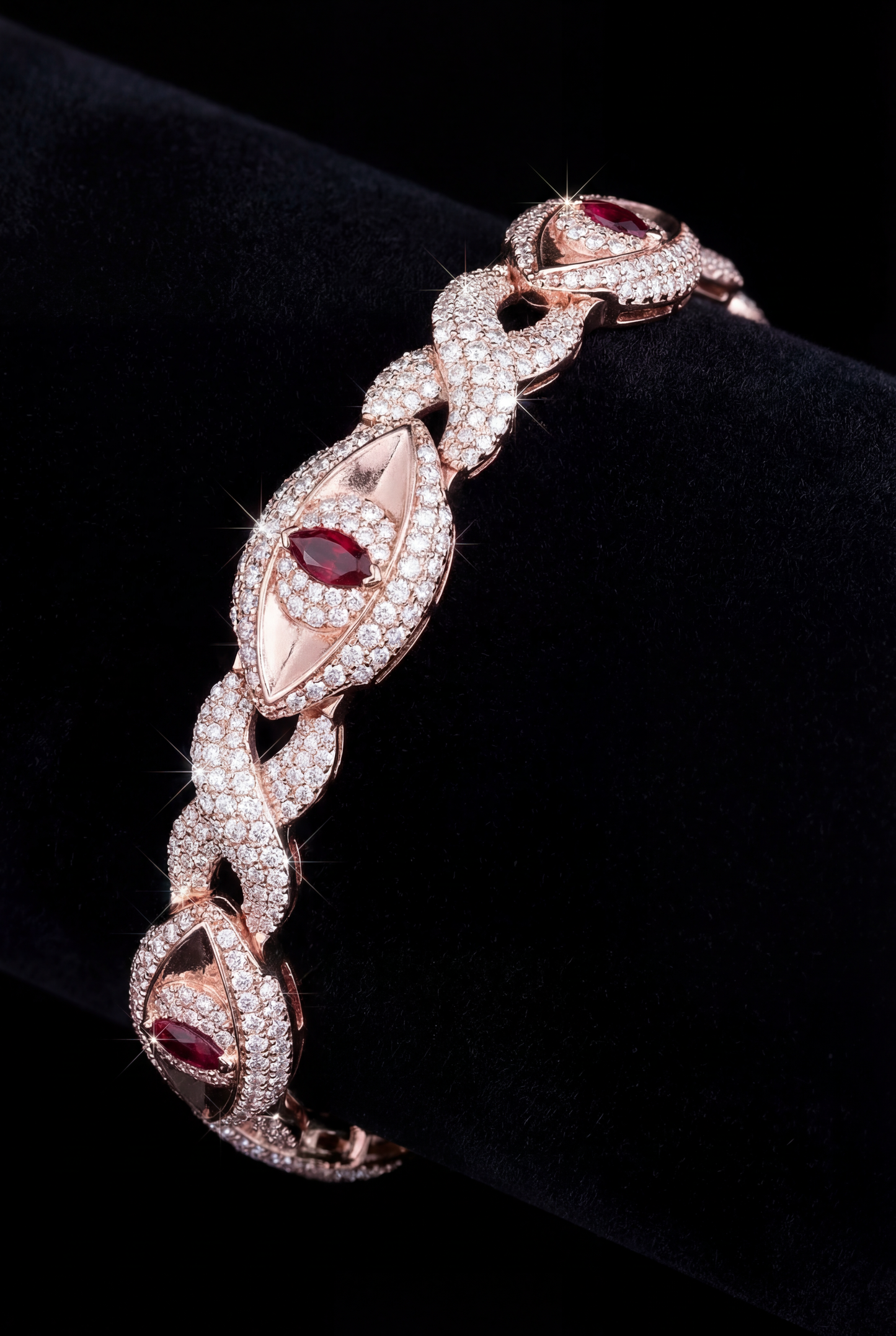 Elegant Marquise Ruby and Diamond Infinity Link Bracelet