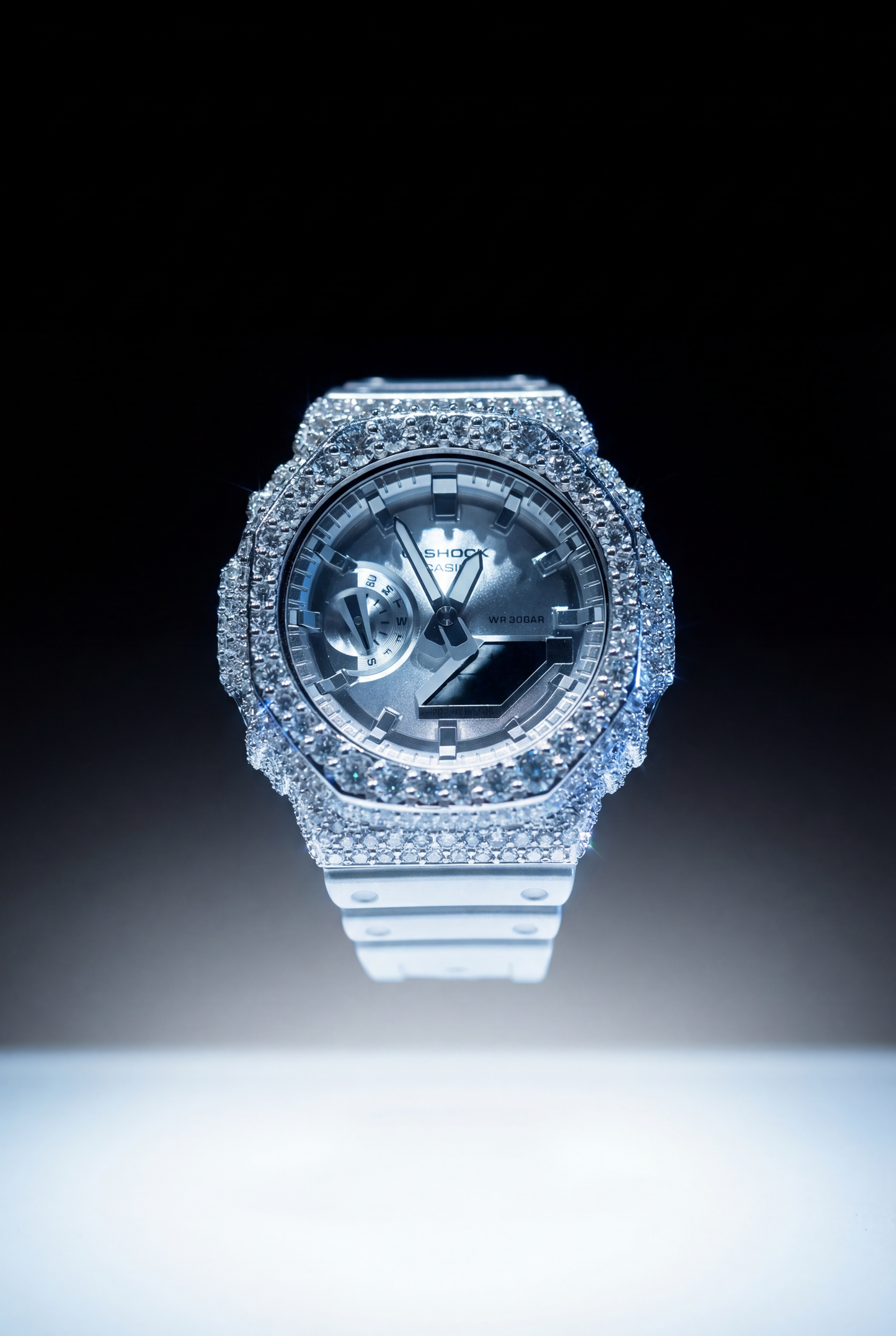 ICE BERG G-SHOCK SILVER BAND  WITH DIAMONDS