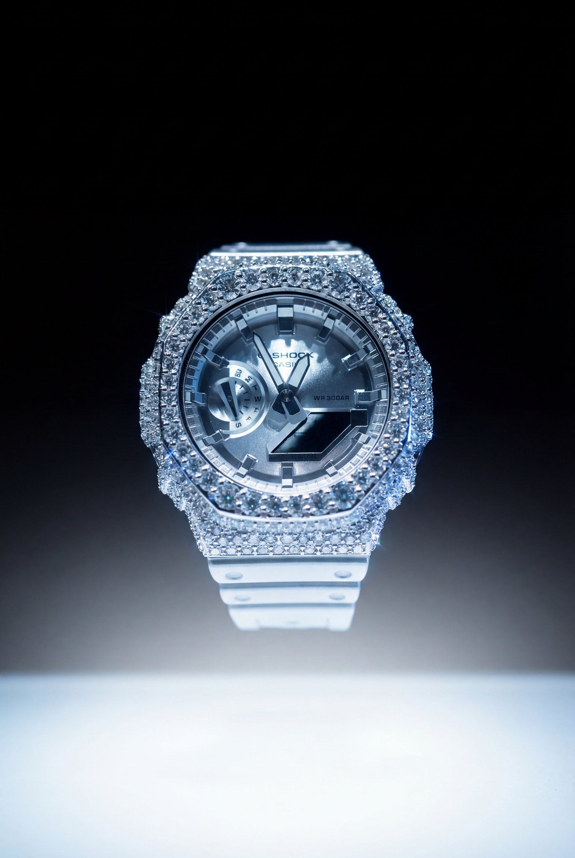 ICE BERG G-SHOCK SILVER BAND  WITH DIAMONDS
