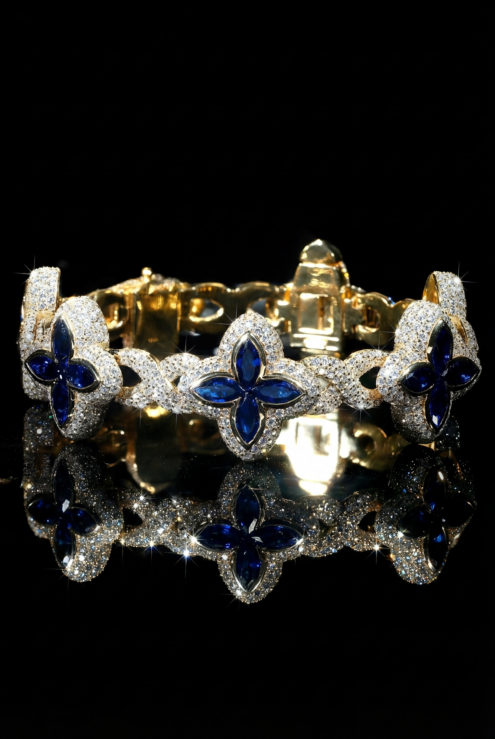 Blue Gemstone-Inspired Clover Bracelet in 10K Gold Premium Custom Jewelry