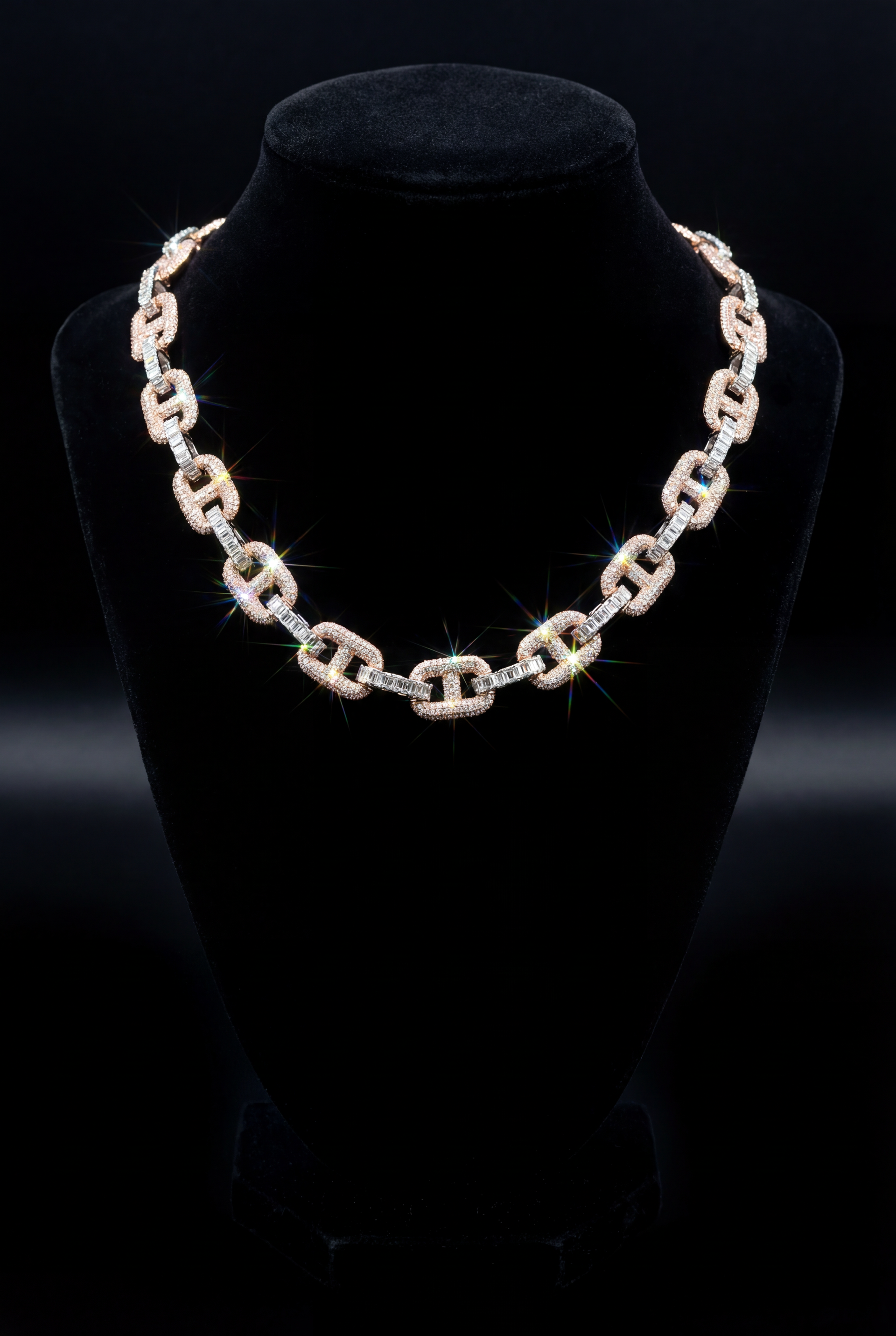 Rose Gold Iced-Out Diamond Link Chain – High-End Designer Necklace