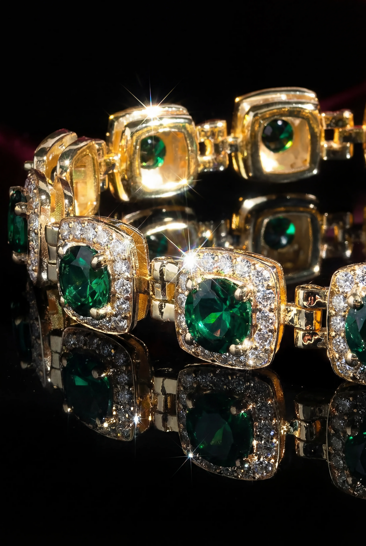 10K Gold Emerald-Cut Gemstone Tennis Bracelet with Diamond Halo – Luxury Custom Design