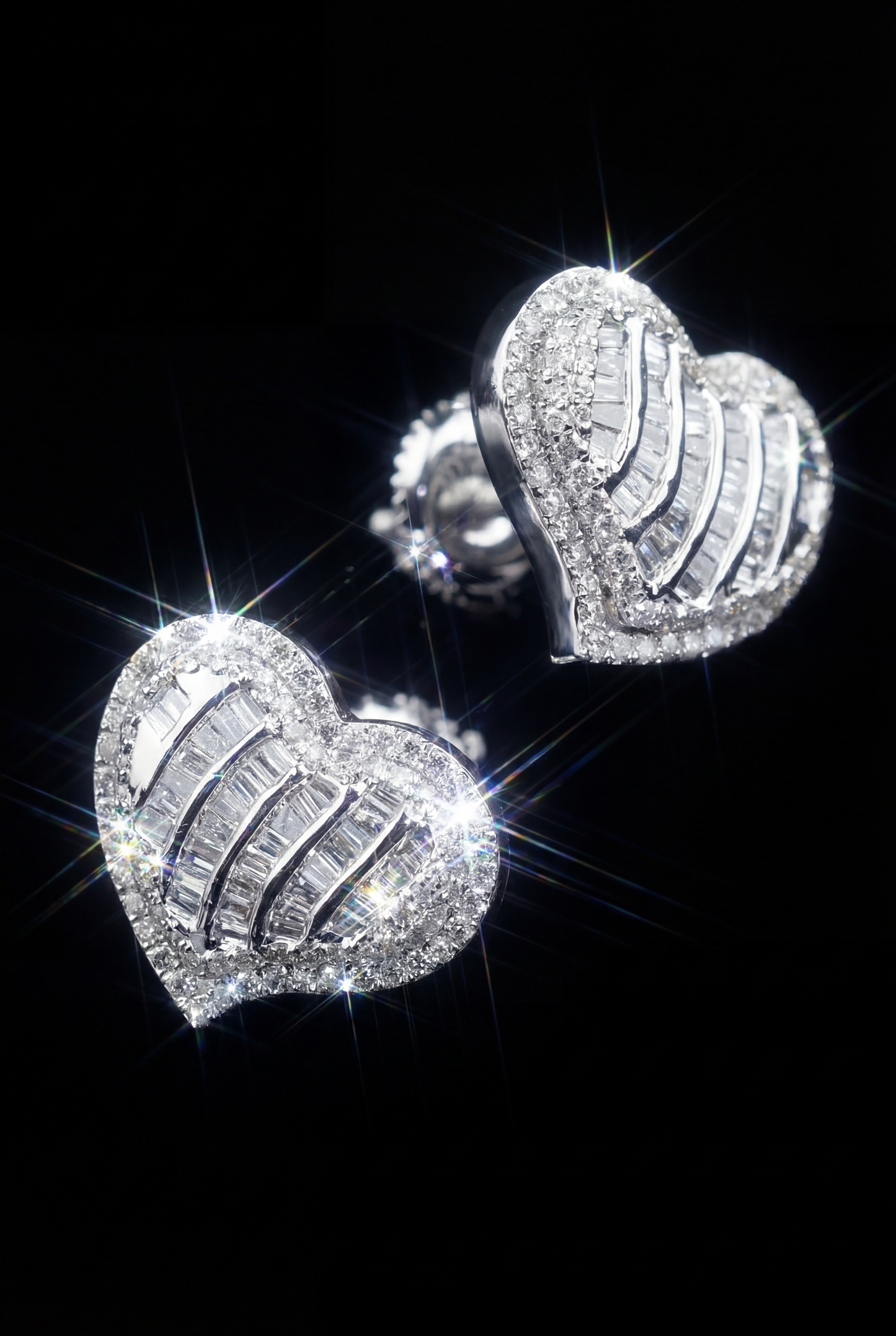Heart-Shaped Diamond Earrings – Baguette & Round Cut Iced-Out Studs