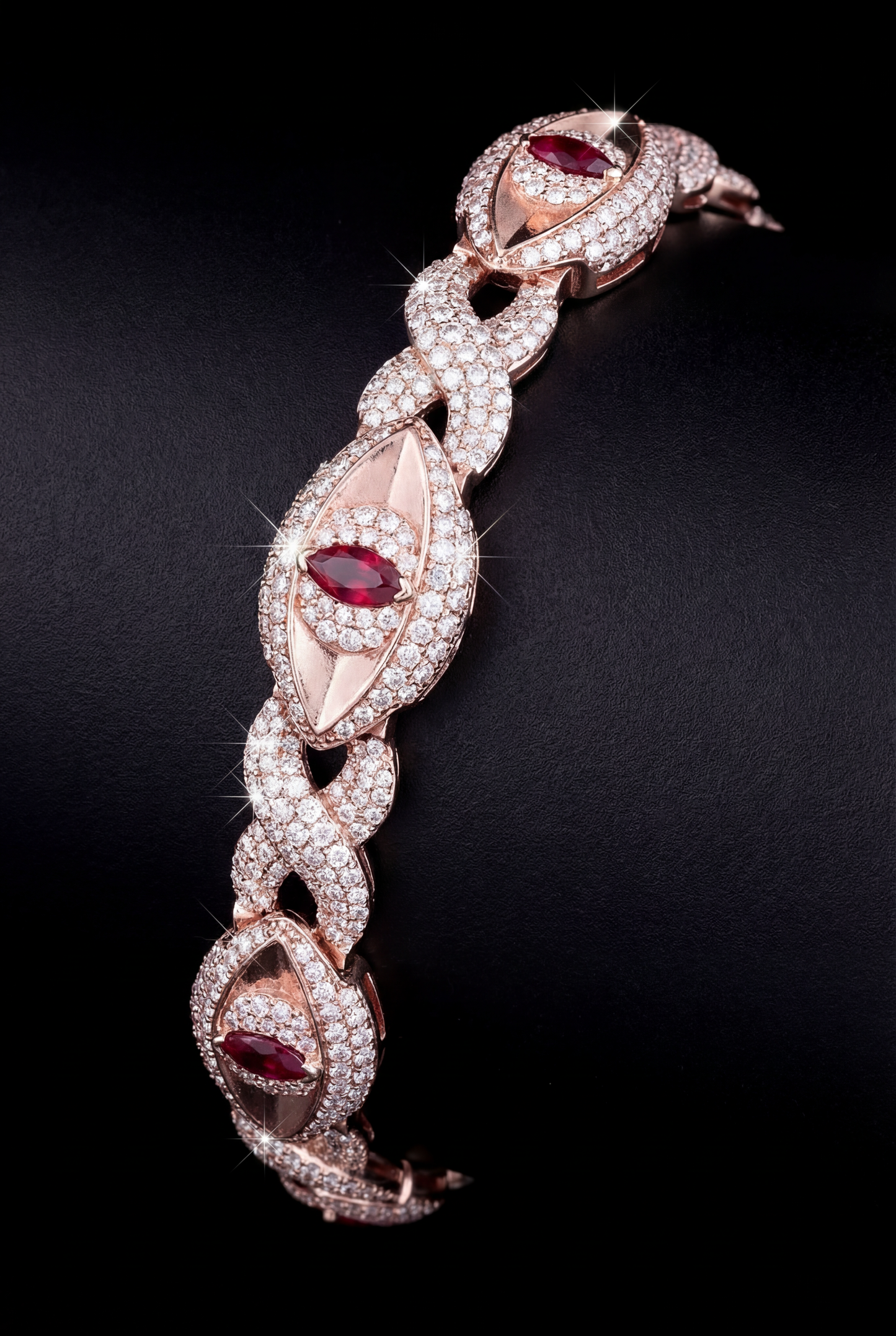 Elegant Marquise Ruby and Diamond Infinity Link Bracelet