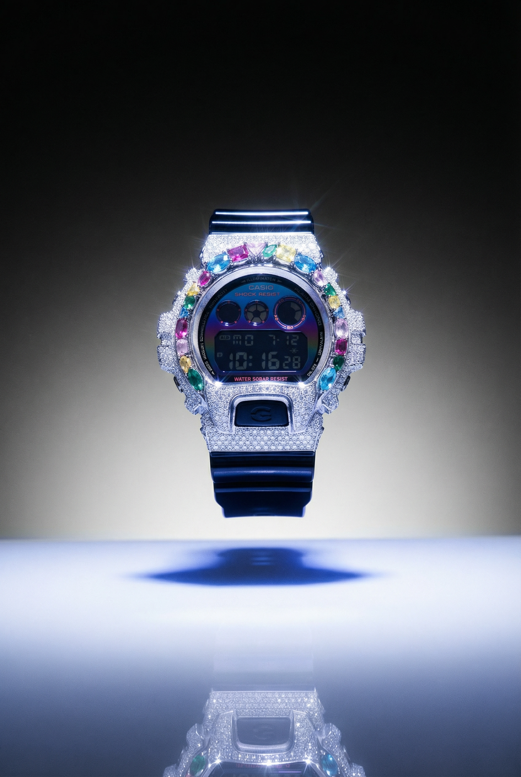 Custom Multicolor Diamond G-Shock Watch – Iced Out with Diamonds & Gemstones