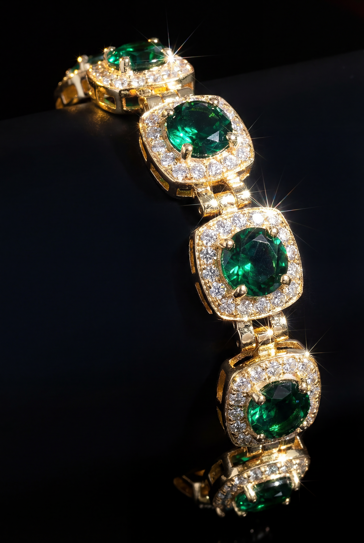 10K Gold Emerald-Cut Gemstone Tennis Bracelet with Diamond Halo – Luxury Custom Design