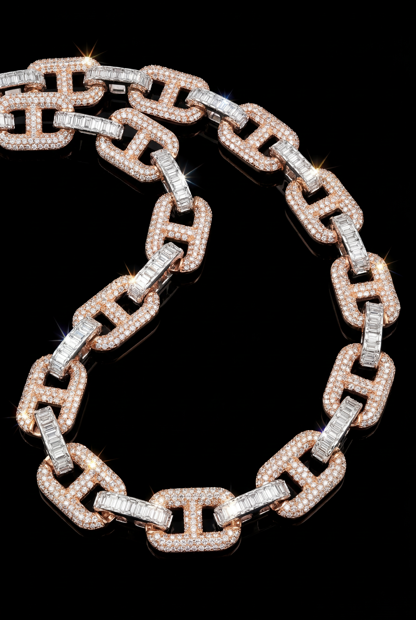 Rose Gold Iced-Out Diamond Link Chain – High-End Designer Necklace