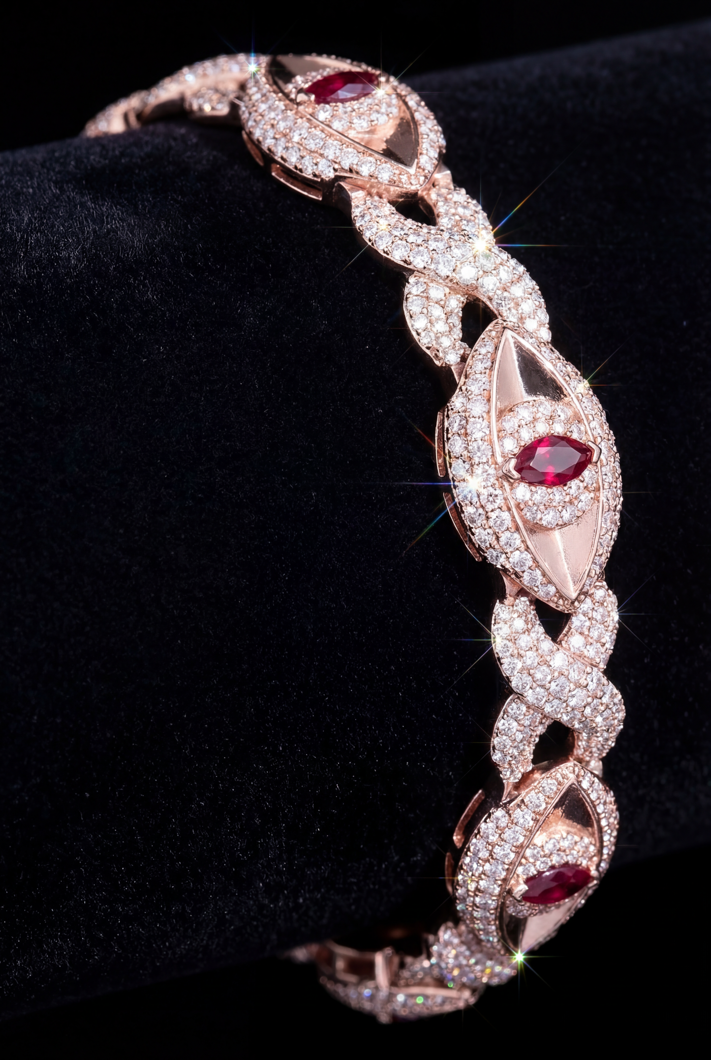 Elegant Marquise Ruby and Diamond Infinity Link Bracelet